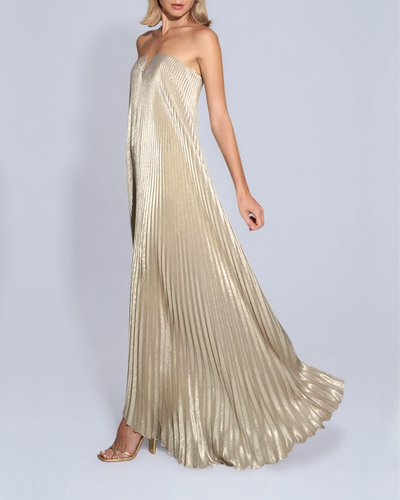 Ayla | Golden Pleated Strapless Maxi Dress