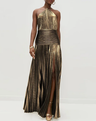 Soraya | High Slit Metallic Maxi Dress