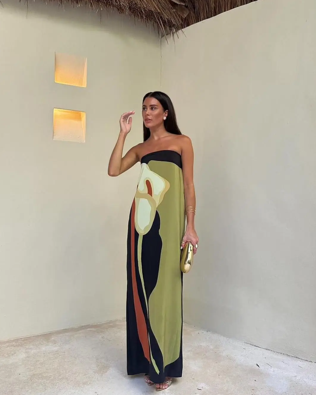 Amara | Abstract Strapless Maxi Dress