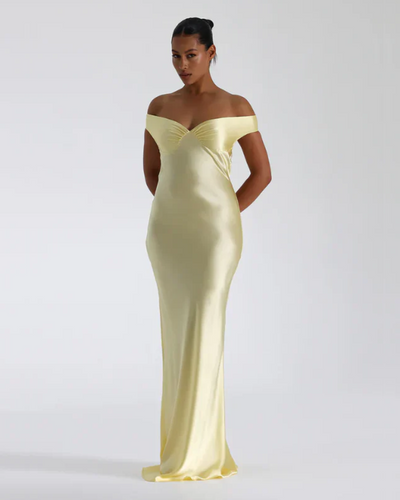 Elysia | Satin Off-Shoulder Maxi Dress