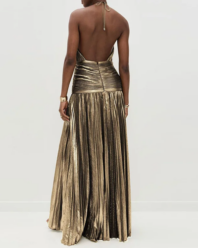 Soraya | High Slit Metallic Maxi Dress