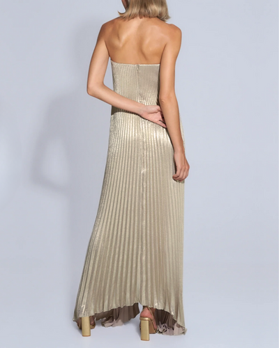 Ayla | Golden Pleated Strapless Maxi Dress