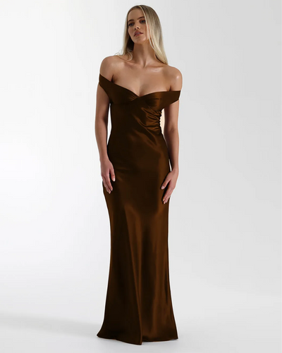 Elysia | Satin Off-Shoulder Maxi Dress