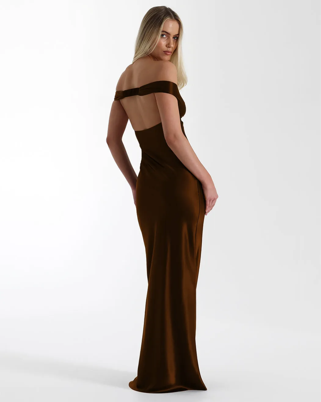 Elysia | Satin Off-Shoulder Maxi Dress