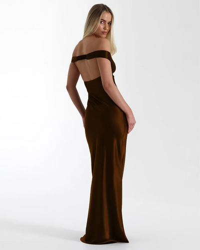 Elysia | Satin Off-Shoulder Maxi Dress