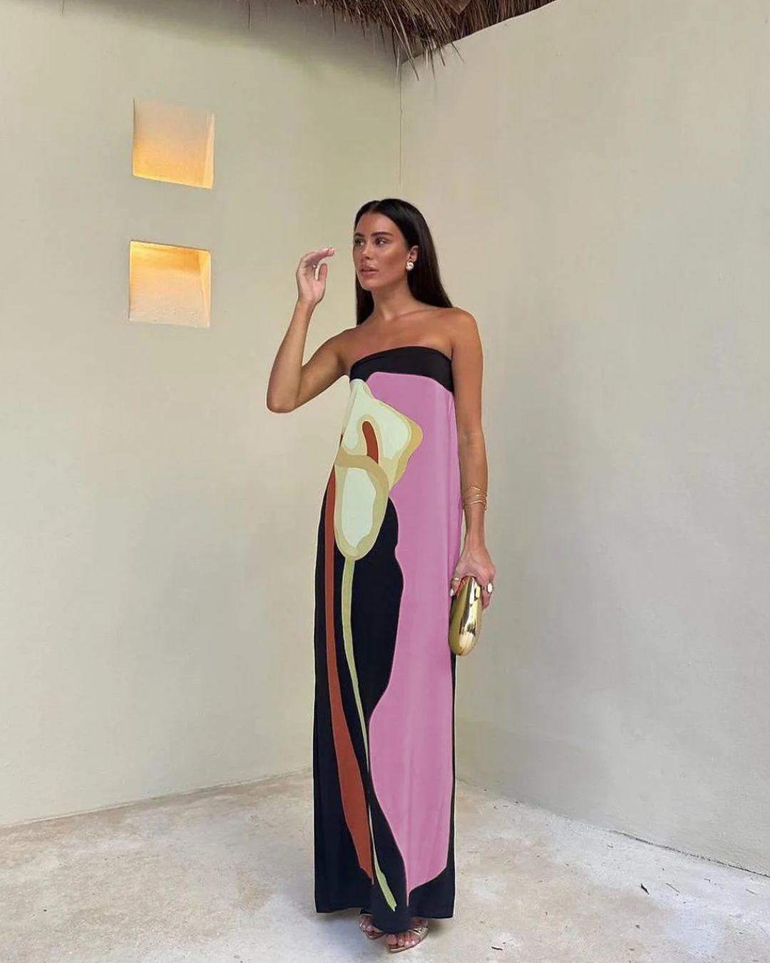 Amara | Abstract Strapless Maxi Dress