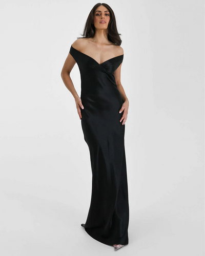 Elysia | Satin Off-Shoulder Maxi Dress