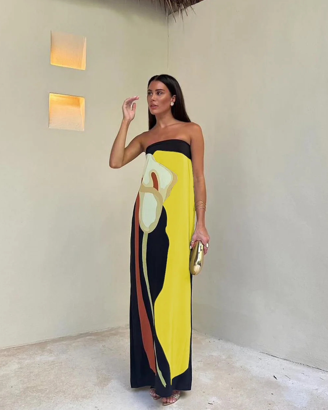Amara | Abstract Strapless Maxi Dress