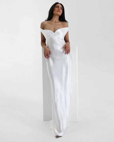 Elysia | Satin Off-Shoulder Maxi Dress