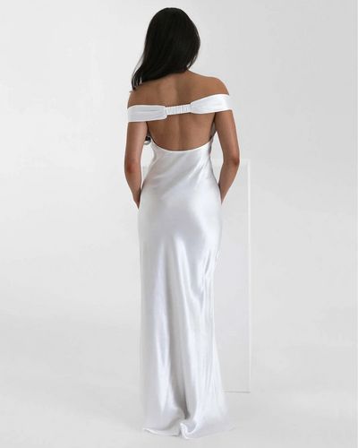 Elysia | Satin Off-Shoulder Maxi Dress
