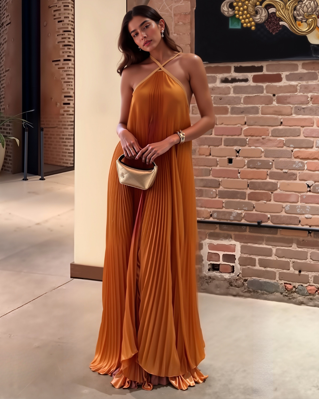 Melisse | Pleated Halter Maxi Dress