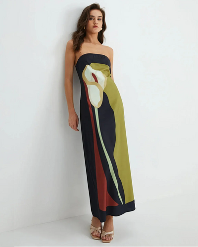 Amara | Abstract Strapless Maxi Dress