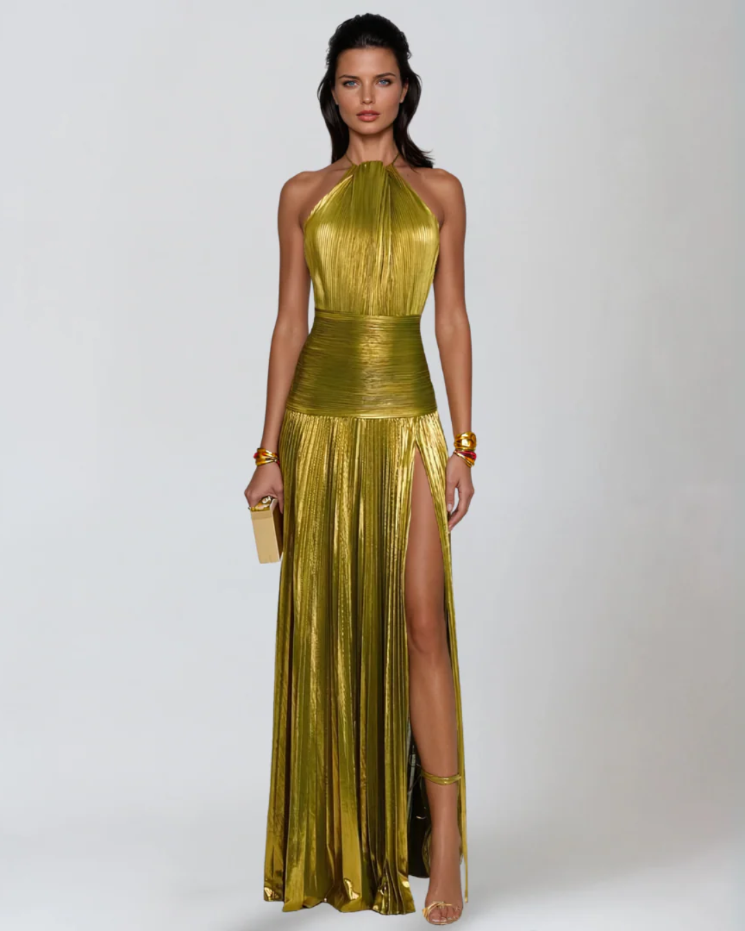Soraya | High Slit Metallic Maxi Dress