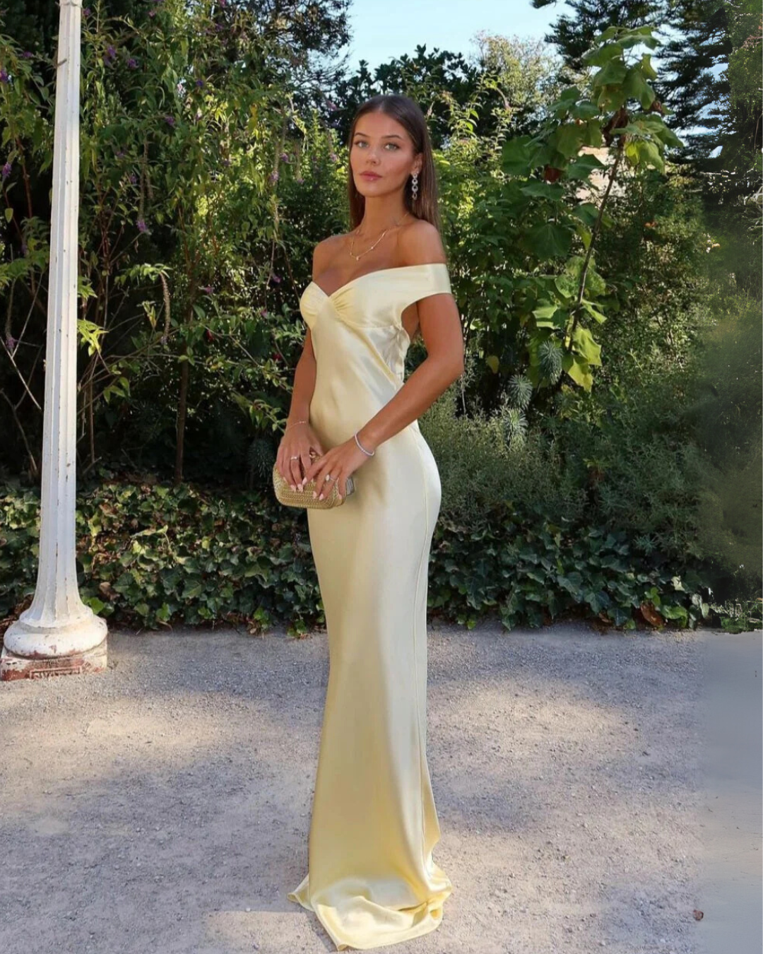 Elysia | Satin Off-Shoulder Maxi Dress