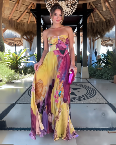 Kiara | Floral Pleated Maxi Dress