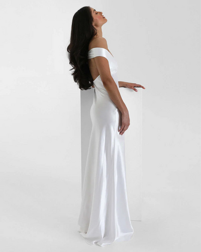 Elysia | Satin Off-Shoulder Maxi Dress