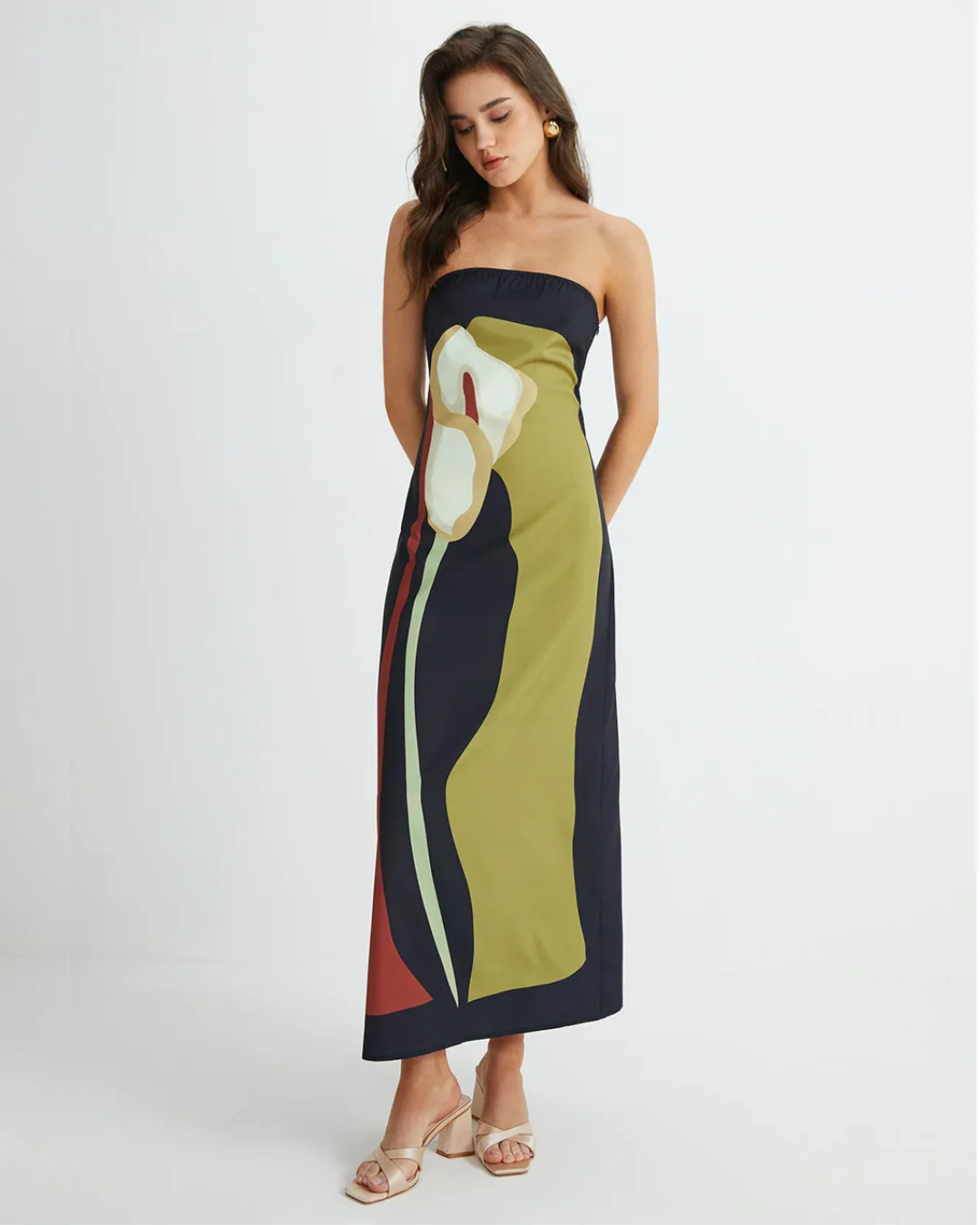 Amara | Abstract Strapless Maxi Dress
