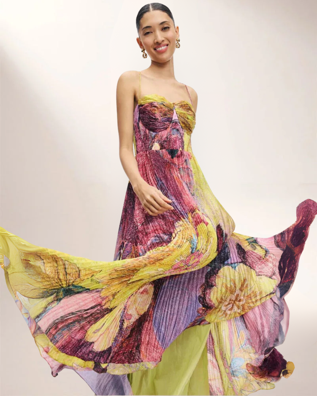 Kiara | Floral Pleated Maxi Dress