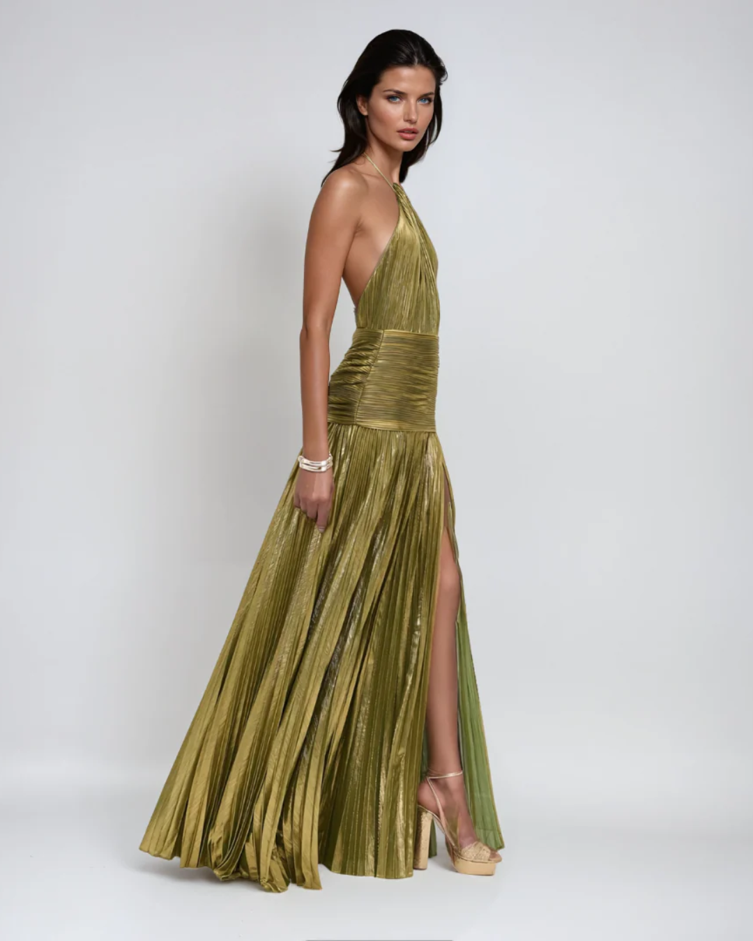 Soraya | High Slit Metallic Maxi Dress