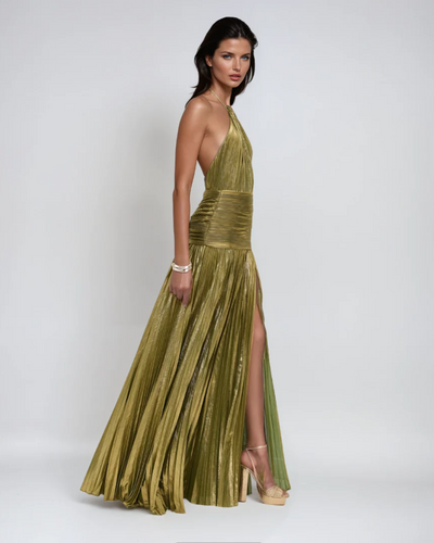 Soraya | High Slit Metallic Maxi Dress
