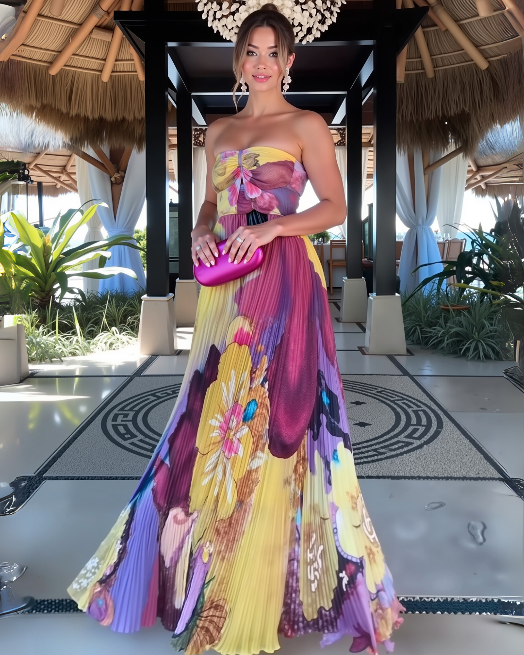 Kiara | Floral Pleated Maxi Dress