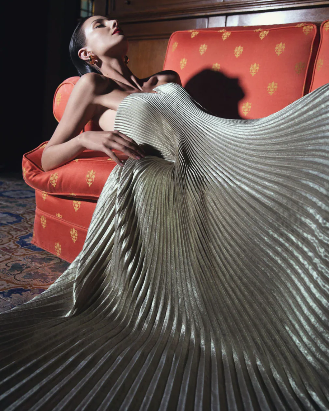 Ayla | Golden Pleated Strapless Maxi Dress