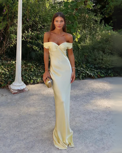 Elysia | Satin Off-Shoulder Maxi Dress