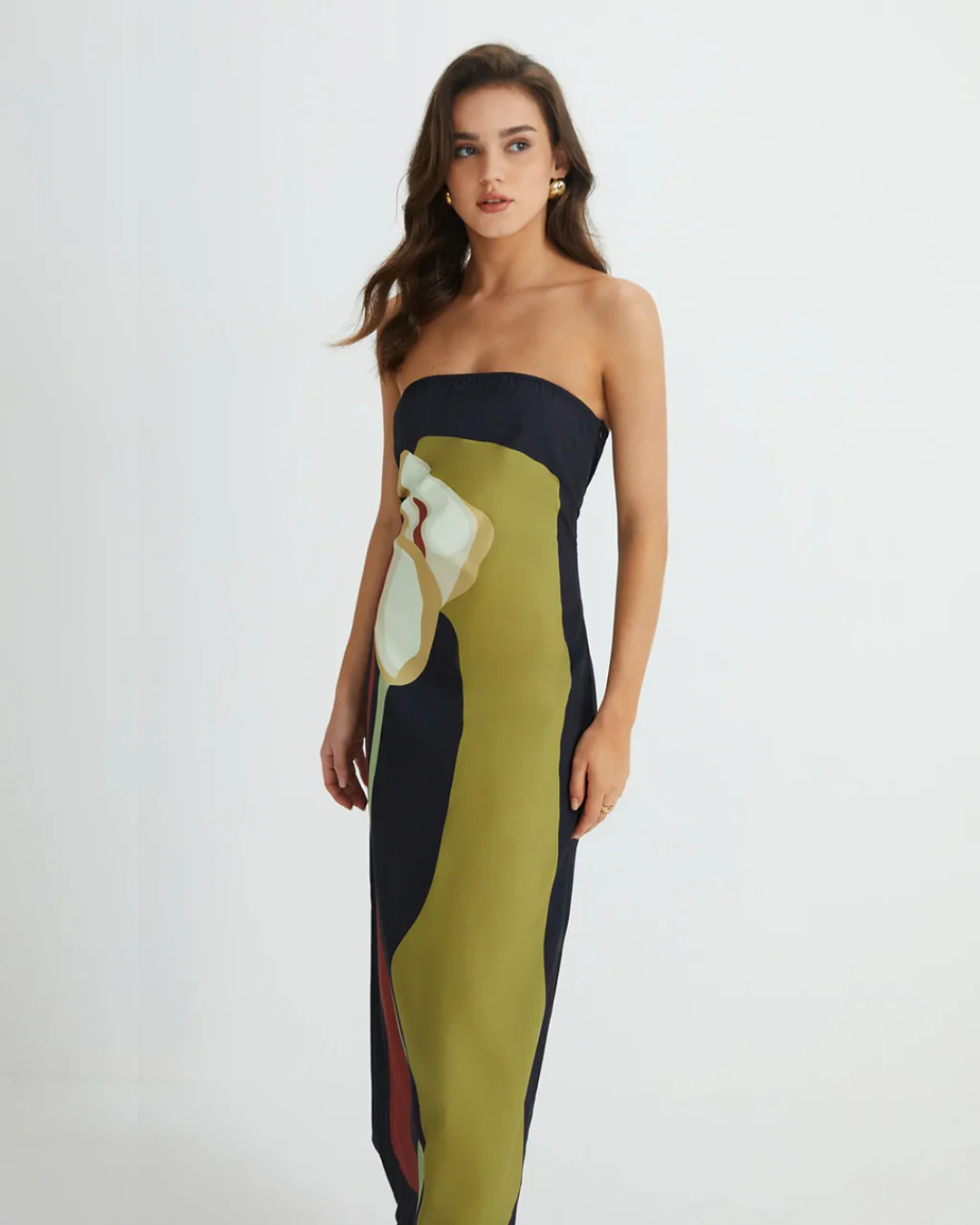 Amara | Abstract Strapless Maxi Dress