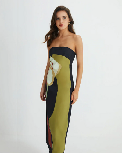 Amara | Abstract Strapless Maxi Dress