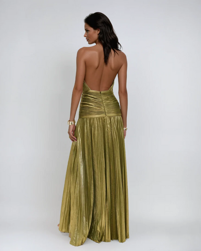 Soraya | High Slit Metallic Maxi Dress