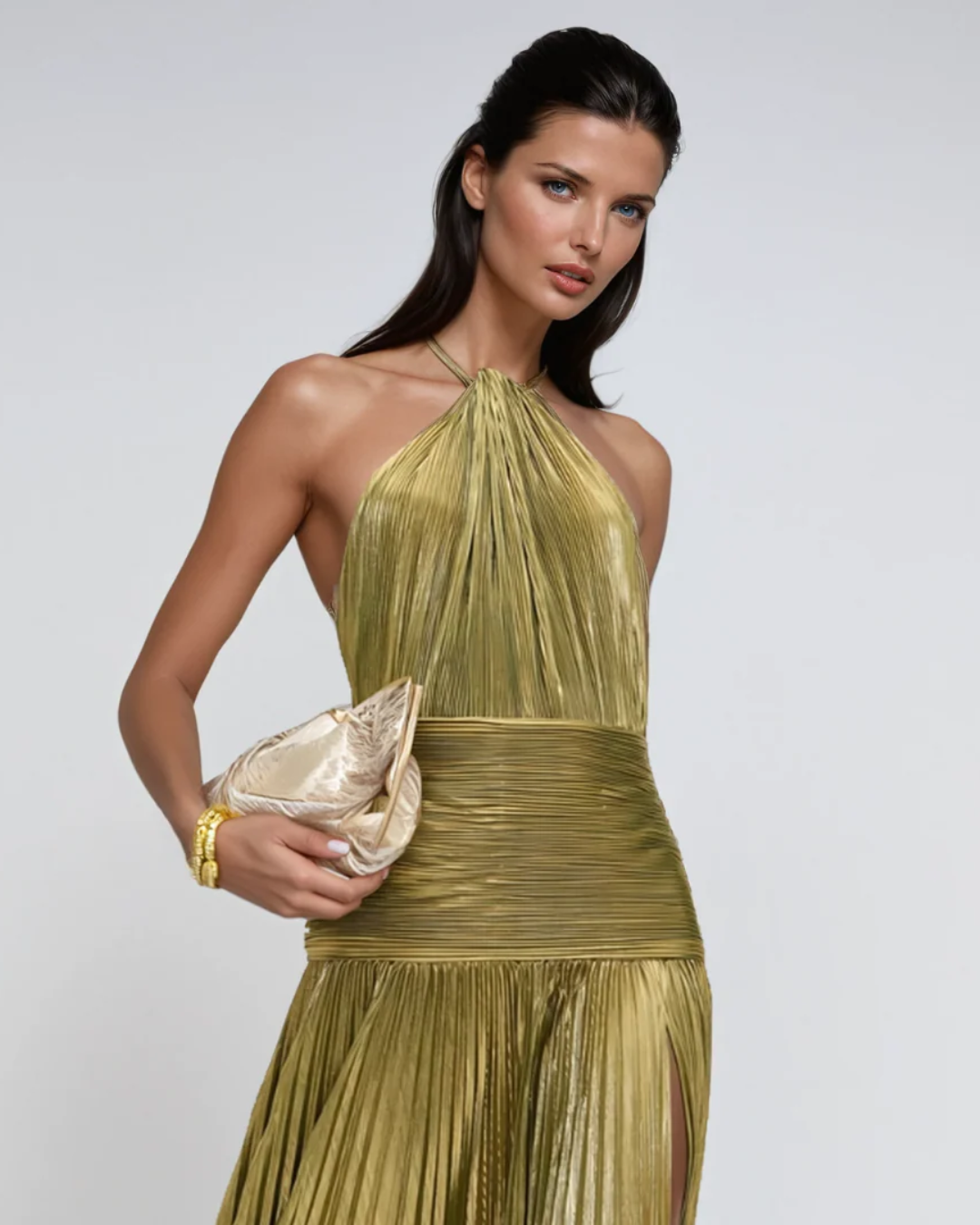 Soraya | High Slit Metallic Maxi Dress