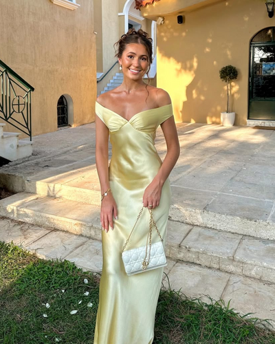 Elysia | Satin Off-Shoulder Maxi Dress
