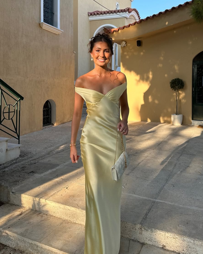 Elysia | Satin Off-Shoulder Maxi Dress