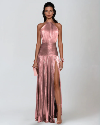 Soraya | High Slit Metallic Maxi Dress