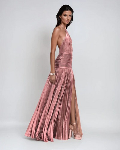 Soraya | High Slit Metallic Maxi Dress