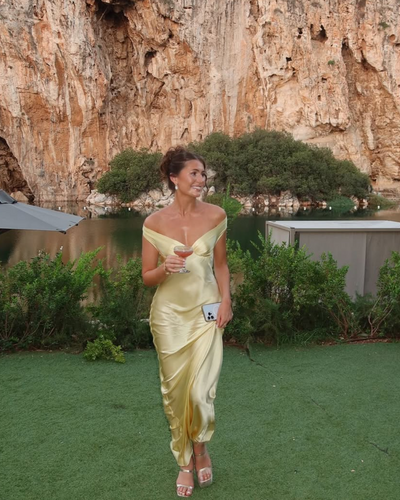 Elysia | Satin Off-Shoulder Maxi Dress