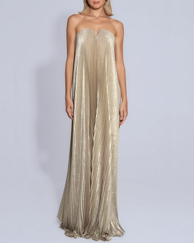Ayla | Golden Pleated Strapless Maxi Dress