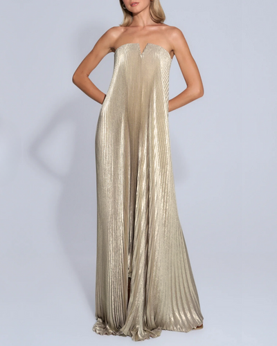 Ayla | Golden Pleated Strapless Maxi Dress