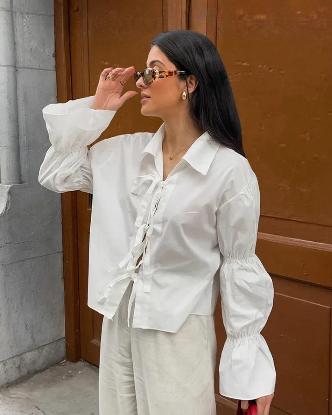 Averly | Lace-Up Cotton Shirt